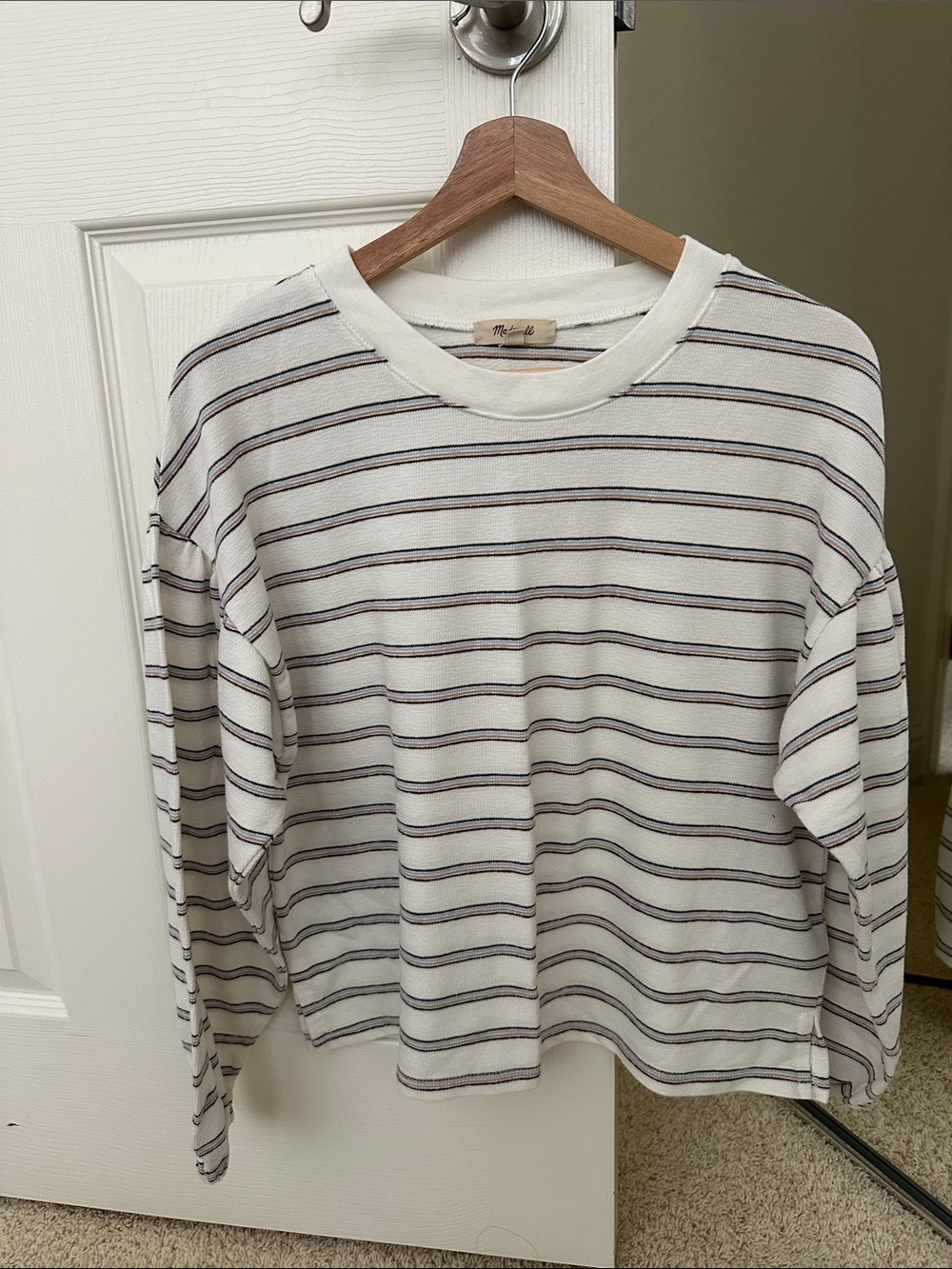 Madewell Cream Long Sleeve Tee with Navy Stripes